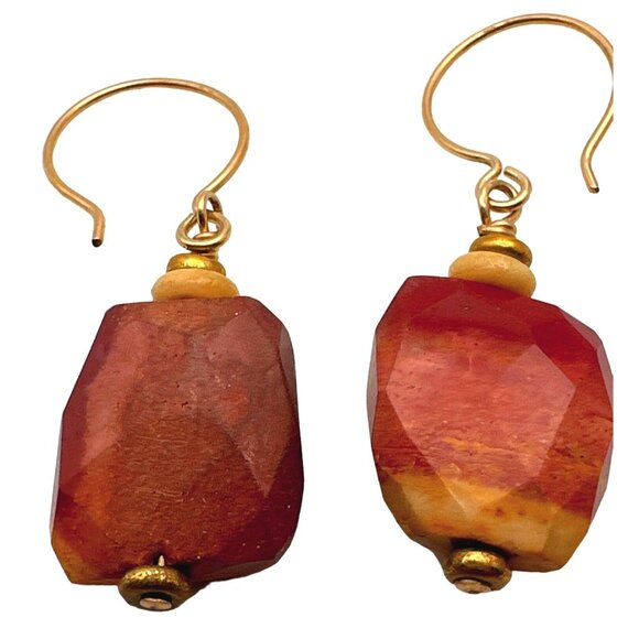 Earthy Faceted Jasper Stone Beaded Dangle Earrings Artisan Organically Rustic - Picture 1 of 5